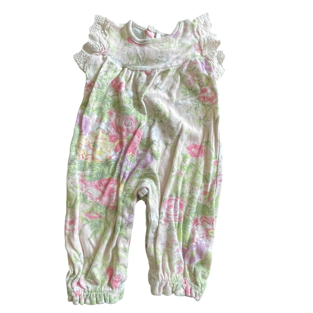 Laura Ashley Baby Floral Romperโ Eyelet Lace Sleeves Pink Rose 6-9 Months